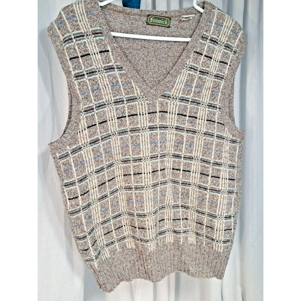 Men's Vintage Made In Italy Wool Blend Sweater Vest, Size M Fenwick Plaid